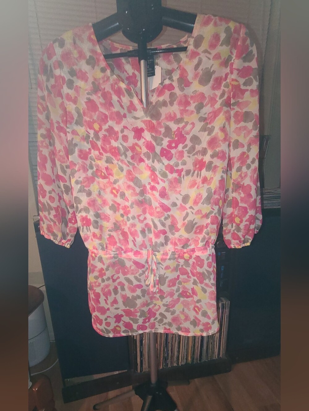 Faded Glory Pink Yellow Watercolor Floral Smocked Blouse - Size Small 4-6 NWOT
